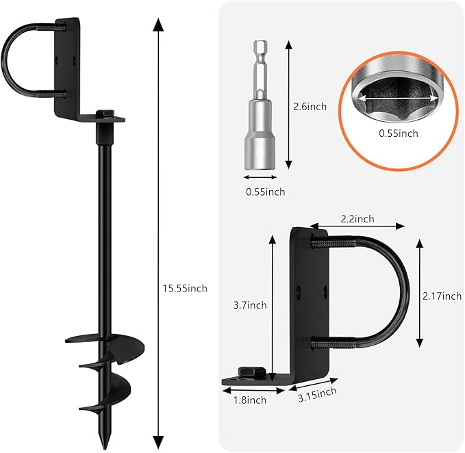 Eurmax USA Ground Anchors Heavy Duty Adjustable L-Shaped Head Shed Tent Stakes Trampoline Anchors, Trampoline Stakes for Sheds,Swing Sets,Mobile Home,Carports Set of 4(Black)