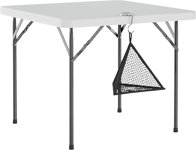 VECELO Folding Card Table Square with Mesh Bag, Heavy-Duty Collapsible Locking Legs & Easy to Storage, Portable for Indoor/Outdoor Use, White