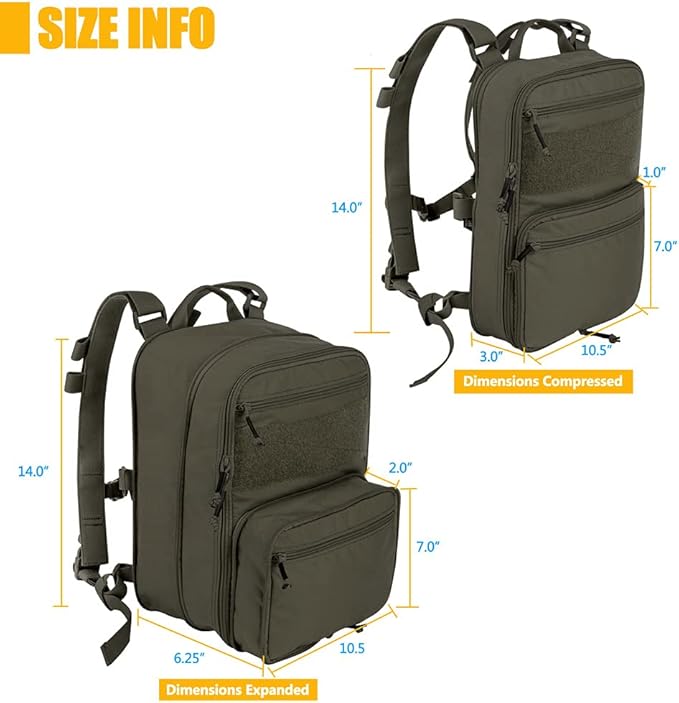 KRYDEX Tactical Expandable Backpack MOLLE Backpack for Travelling Hiking Hunting (BK)