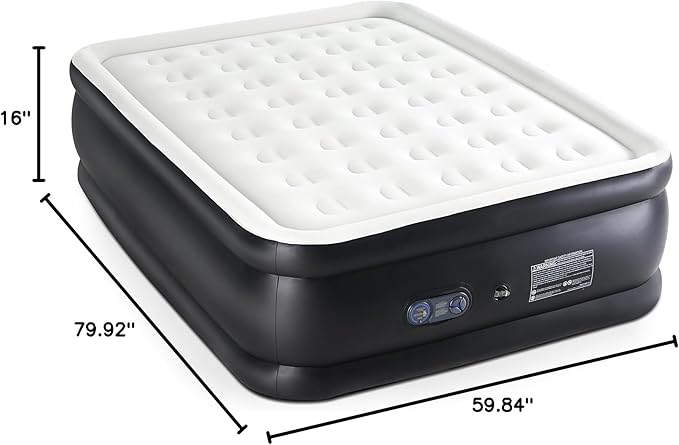 Elevon Queen Air Mattress with Built in Pump, 16"/660lbs Max Blow Up Bed, Double-Height Non-Slip Bottom Mattress, Durable & Waterproof Air Bed for Guests Home Camping