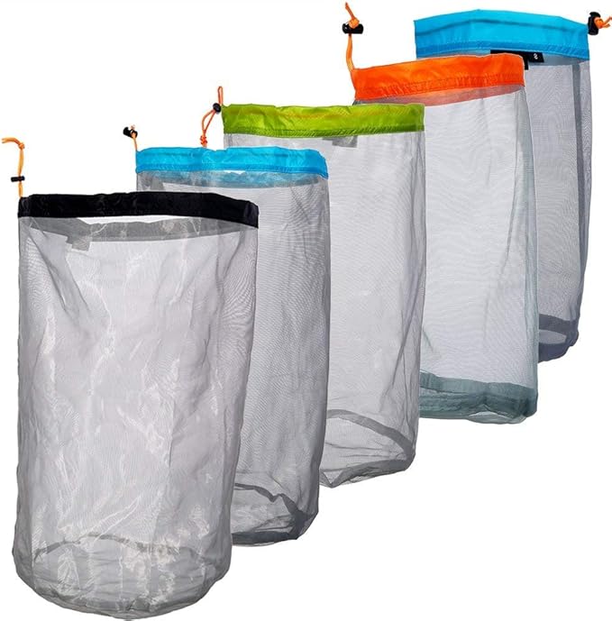 VGEBY Mesh Stuff Sack, Nylon Mesh Stuff Storage Sack Drawstring Mesh Camping Sack for Camping Hiking(XXL-Black)