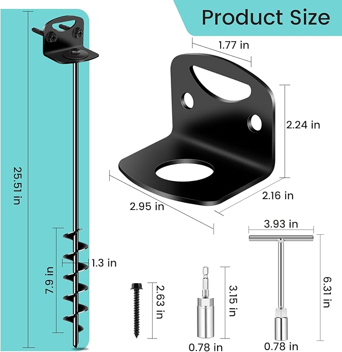 25" Ground Anchors Screw in, Mobile Home Anchors with Upgraded Wider Spiral Blades, Earth Anchors Swing Set Anchors High Wind Heavy Duty for Shed, Trampoline, Carports(Set of 8)