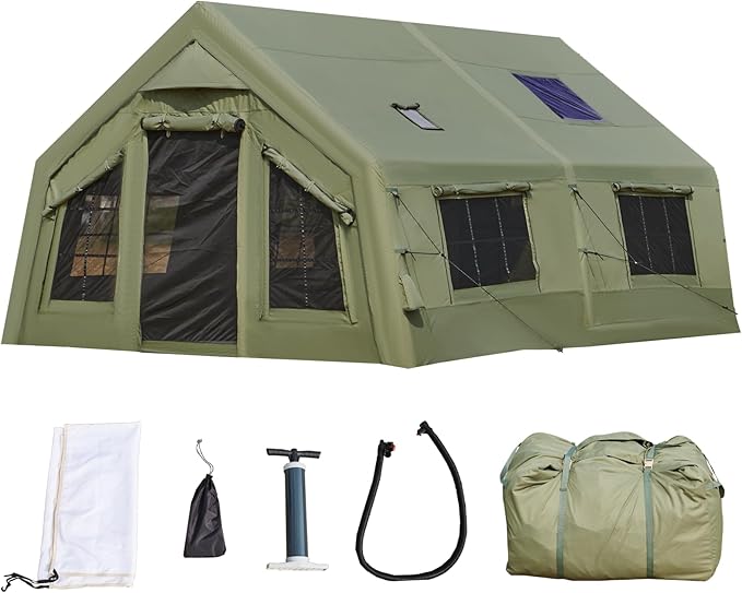 EROMMY 4/6/8/12 Person Inflatable Tent with Skylight, 4 Season Blow Up Tents with Hand Pump for Outdoor Camping & Hiking, Easy Set-up Windproof Sunproof Waterproof