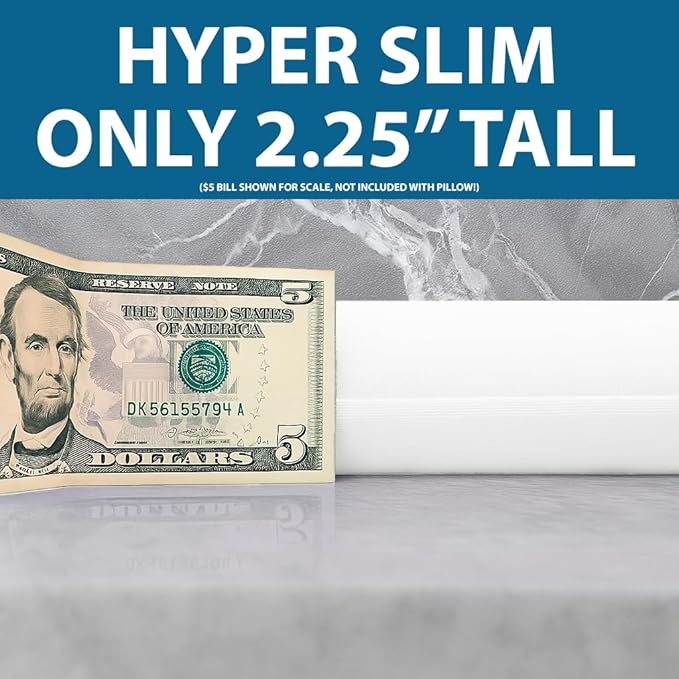 Bluewave Bedding Hyper Slim Gel Memory Foam Pillow for Stomach and Back Sleepers - Thin, Flat Design for Cervical Neck Alignment and Deeper Sleep (2.25-Inches Height, Standard Size)