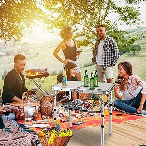 Small Folding Table 2 Foot, Portable Camping Table with Mesh Holders,Lightweight Aluminum Adjustable Height, with Carry Handle for Camping Picnic Indoor Outdoor, White 24 x 16 inch (3 Heights)