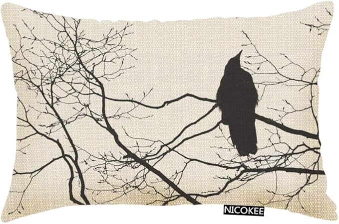 Throw Pillow Cover Gothic Raven On A Tree Branch Decorative Pillow Case Home Decor 20x12 Inches Pillowcase
