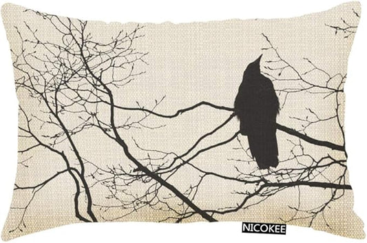 Throw Pillow Cover Gothic Raven On A Tree Branch Decorative Pillow Case Home Decor 20x12 Inches Pillowcase