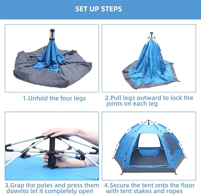 3-4 Person Automatic Family Tent, Instant Pop Up Waterproof for Camping Hiking Travel Outdoor Activities, Sports Tent Camping, Sun Shelters Tent, Advanced Venting Design