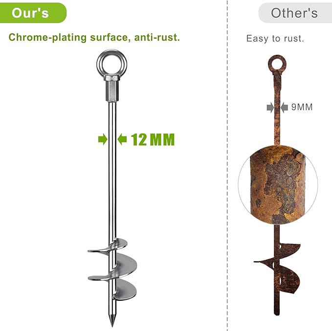 17.5'' Fully Welded Ground Anchors with Chain, 3'' Wider Spiral Trampoline Anchors, 2pcs Mobile Home Anchors, Heavy Duty Earth Anchors for Sheds, Swing Sets, Canopies, Carports