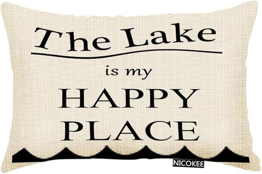 Throw Pillow Cover Lake My Happy Place Decorative Pillow Case Home Decor 20x12 Inches Pillowcase