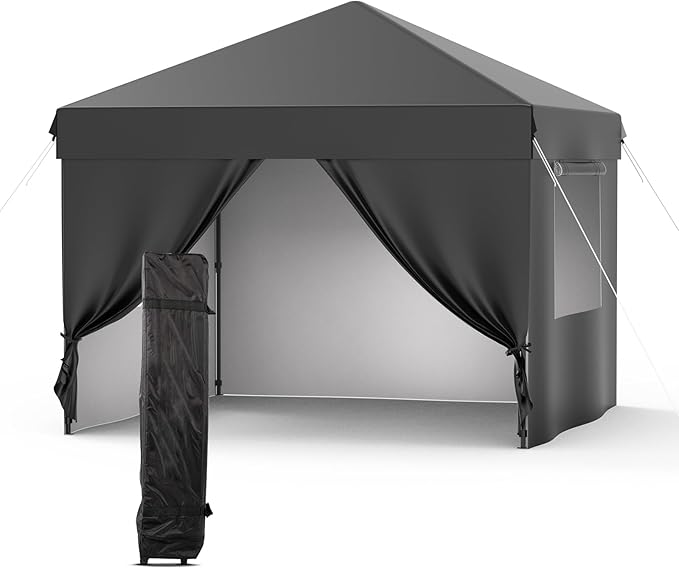 10X10 Pop Up Canopy Tent with 4 Sidewalls, Heavy Duty Commercial Instant Shelter, One-Person Quick Setup Outdoor Party Tent, Water-Resistant & Portable for Outdoor Events, Camping, Black