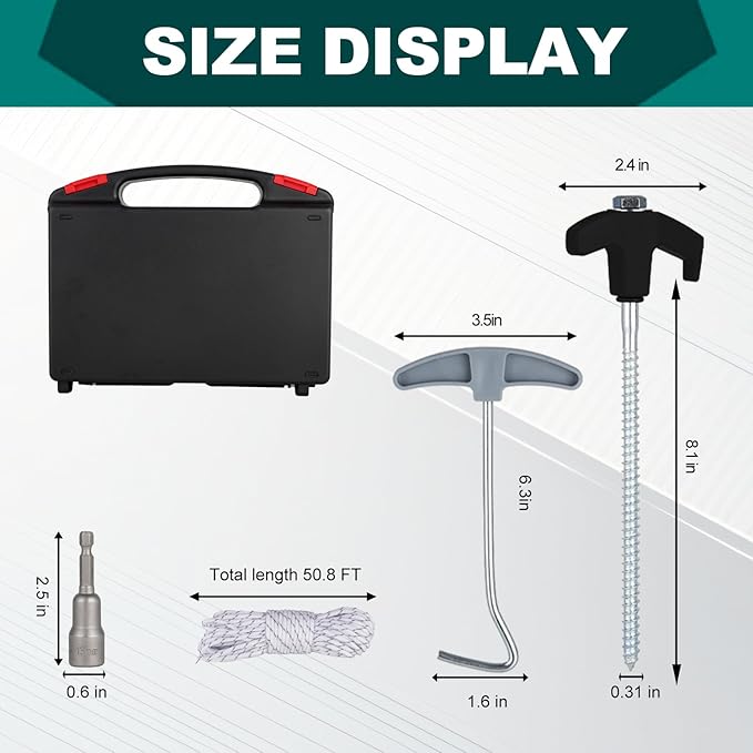 20PCS Screw in Tent Stakes Heavy Duty,8 Inch Screw in Tent Pegs,Metal Camping Stakes,with Hex Head Driver,Nail Lifter,Ropes,Camping Tent Accessories,Black