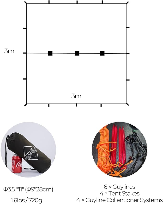 onewind 10×10 ft Camping Tarp, Waterproof Silnylon Emergency Shelter Survival Tent Tarp Hammock Rainfly for Ultralight Camping Backpacking Buschcraft, OD Green