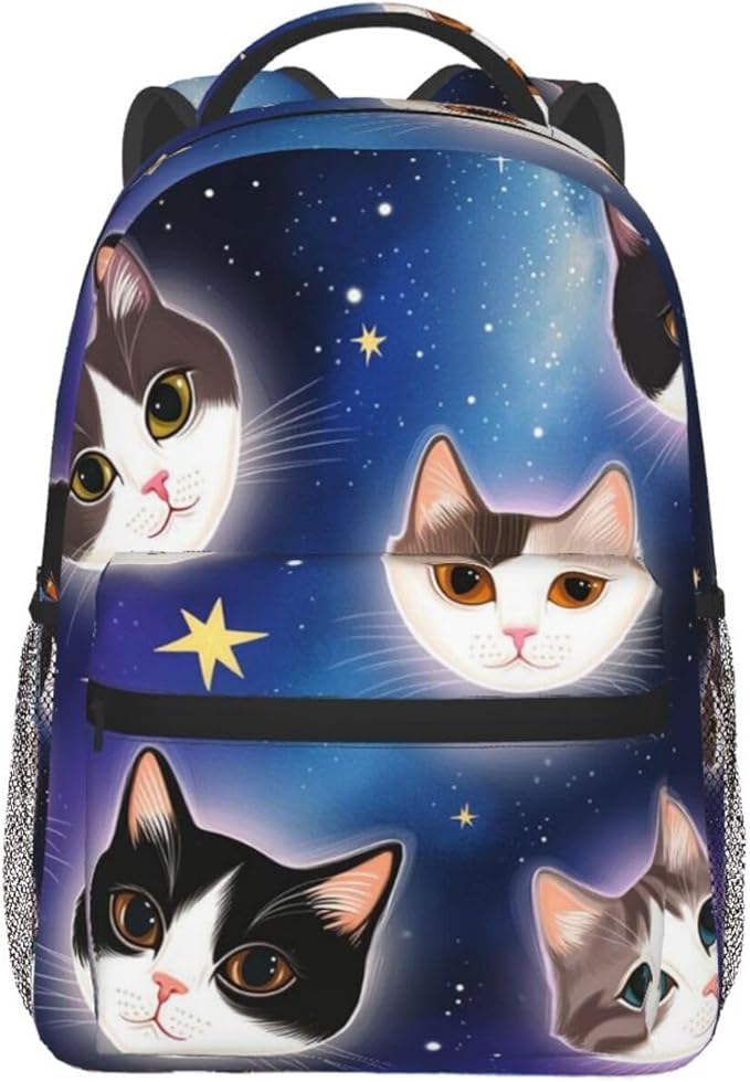 Daypack Backpack Multipurpose Anti-Theft Large Capacity Bookbag, Galaxy Cats Cat Heads In Space Galaxy Travel Hiking Camping Rucksack With Adjustable Shoulder Straps
