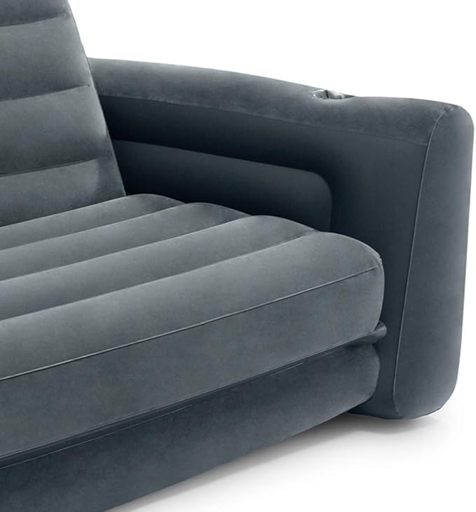 Intex 2 in 1 Inflatable Pull Out Sofa and Queen Size Air Bed Mattress with Cup Holders for Indoor and Outdoor Use for Adults (2 Pack), Charcoal Gray