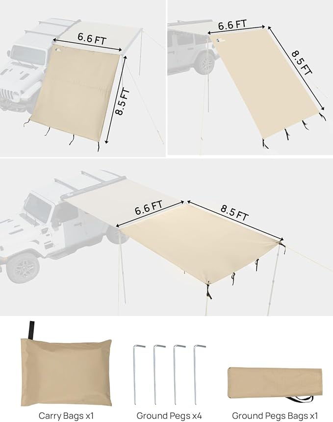 JOYTUTUS Awning Wall Universal Multi-Side for 6.6FT x 8.2FT, Waterproof Ripstop UV-Resistant Extension for Privacy & Sun Shade