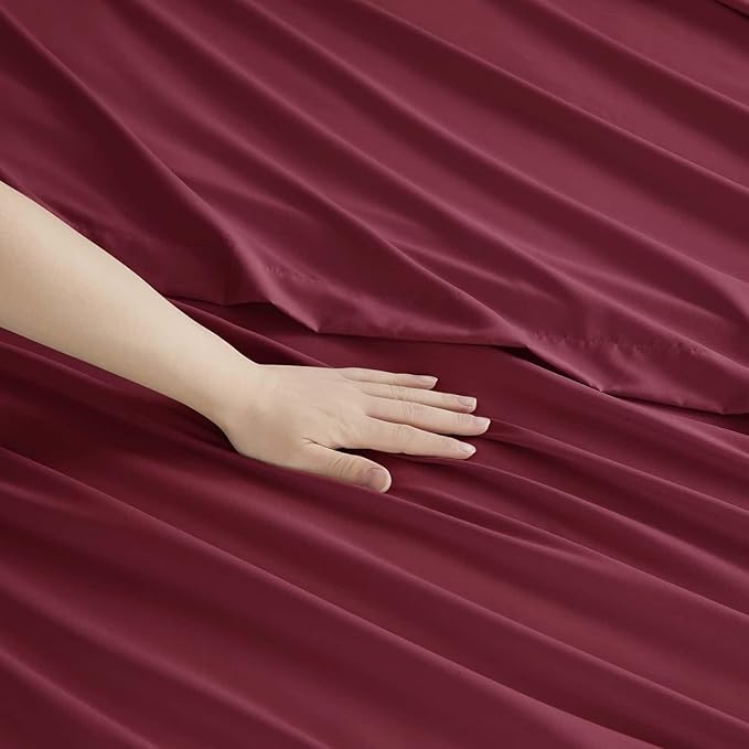 Clara Clark RV Queen Sheets, 6 Piece RV Sheets Set - Hotel Luxury Sheets for RV Bunks, Super Soft Bedding Set, Short Queen,Burgundy Red