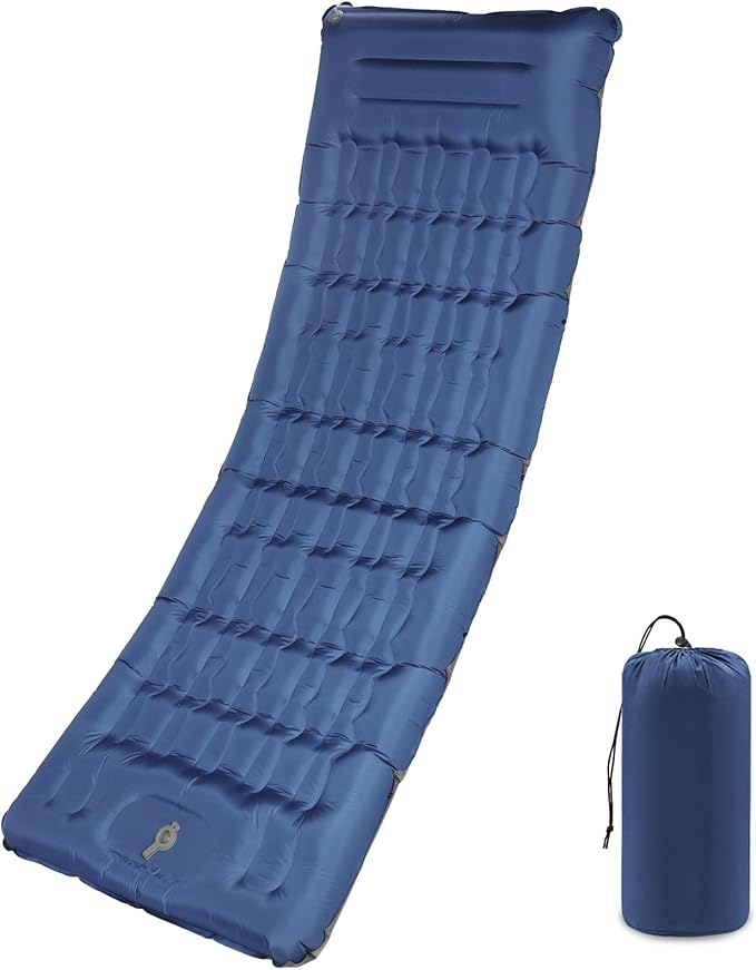 Camping Sleeping Pad with Pillow: Extra Thick 4.7 Inch Ultra-Light Self Inflating Airpad, Most Comfortable Inflatable Sleep Mattress with Foot Pump for Backpacking, Camp, Hiking, Tent (Navy Blue)