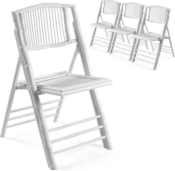 Bonnlo Bamboo Folding Chairs 1/2/4 Pack Foldable Dining Wood Chairs for Outdoor Indoor Garden Patio Lawn Porch Wedding Party Event,White