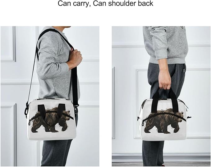 ALAZA Black Bear Animal Colorfu Lunch Box for Men Women Adults Insulated Lunch Bag Cooler Bag with Adjustable Shoulder Strap for Work Picnic Travel