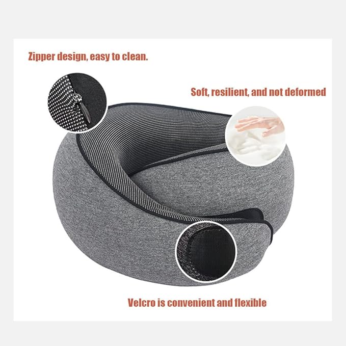 Travel Pillow, Travel Neck Pillow, 360 Degree Comfort and Breathability, Airplane Travel Neck Pillow, Stowable U-Shaped Pillow (Black)