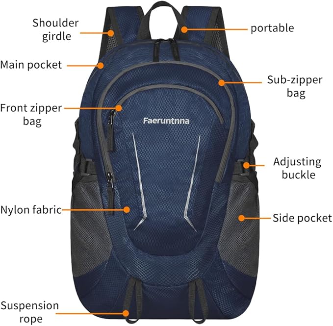 30L Large capacity Lightweight Packable Foldable Backpack,women and men Hiking backpack,Outdoors Travel Backpack (Navy Blue)