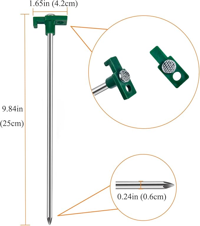 20 Pcs Tent Stakes Heavy Duty Ground Stake for Camping, 10 Inch Galvanized Non-Rust Metal Tent Pegs Tent Spikes Yard Stakes for Outdoor Canopy Garden Hiking -Green
