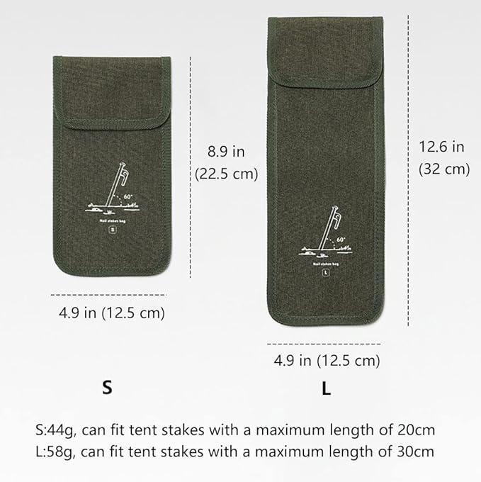 2Pcs Tent Stakes Bags Puncture Resistant Tent Peg Storage Bags Large Capacity Waterproof Nail Pouch for Hiking Camping (2Pcs L)