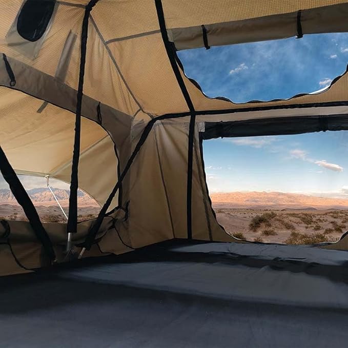 Overland Vehicle Systems 18119933 TMBK 3 Person Roof Top Tent Tan Base with Green Rain Fly