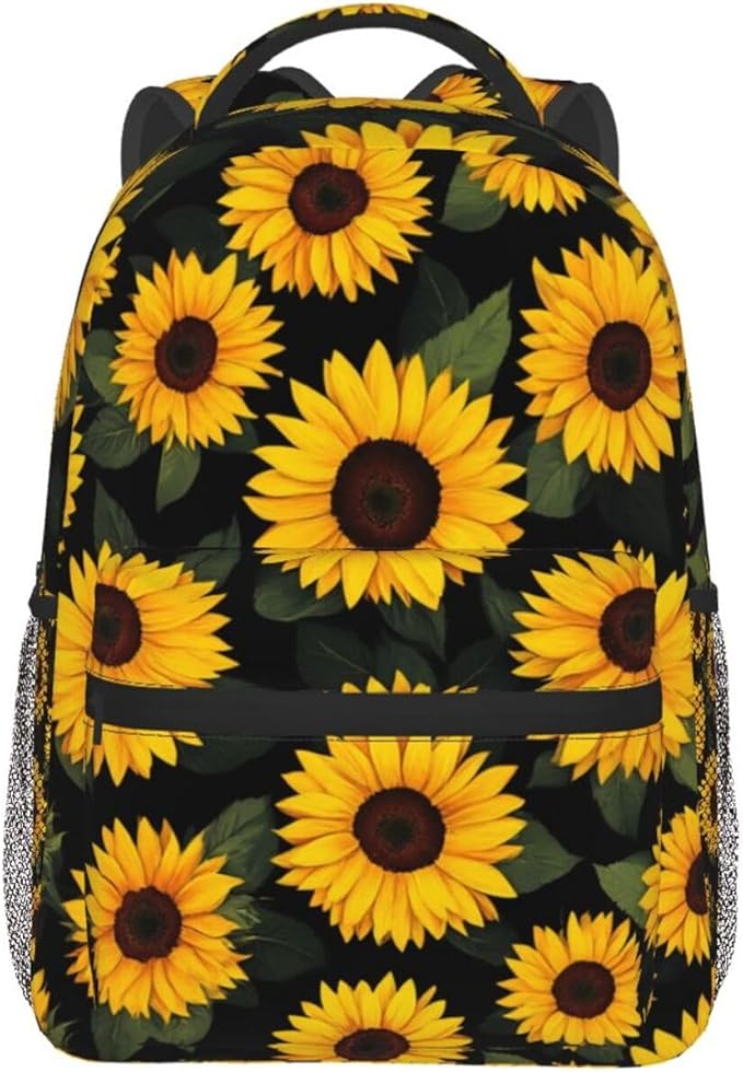 Men Women Polyester Sunflower Daypack Backpack Large Capacity Carry On Bag With Smooth Zippers for Hiking Picnic Walking Cycling