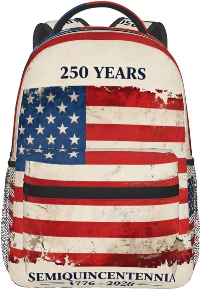 Polyester Daypack Backpack for Trekking Picnic Walking Cycling, Large Capacity Anti-Theft Multipurpose Shoulder Bag, 250 Years American 250th Anniversary USA Flag Art Casual Daypack