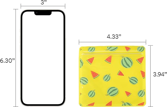 QQ Studio 100 PCS Clear Print Poly Plastic Color Empty Hangover Starter Kit with Resealable Zipper Seal Lock (Watermelon, 4.33 inch x 3.94 inch)