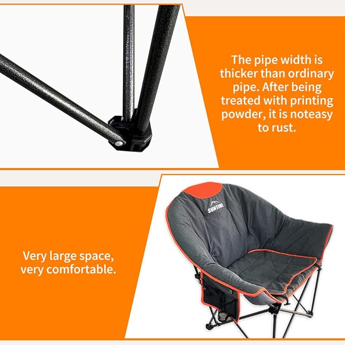 OUTDOOR LIVING SUNTIME Oversized Heated Camping Chair,3 Heat Levels, Portable Folding Lawn Chairs for Adults Outdoor Sports Support 400 LBS,Padded Moon Leisure Chair for Camping,Battery Not Included