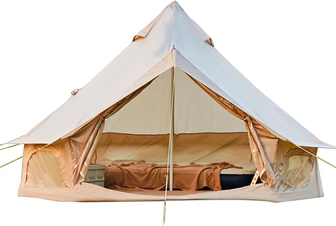 Bell Tent for Family Camping, 9.8/13.1/16.4 FT Yurt Tent with Stove Jack, 4 Season Oxford Tents for Outdoor Party, Hot Tent Shelter Fits 3-4 People