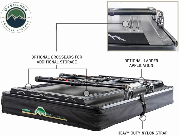 Overland Vehicle Systems XD Sherpa Soft Shell Aluminum Hard Shell Hybrid Roof Top Tent with Blackout Kit - Grey Body & Black Rainfly