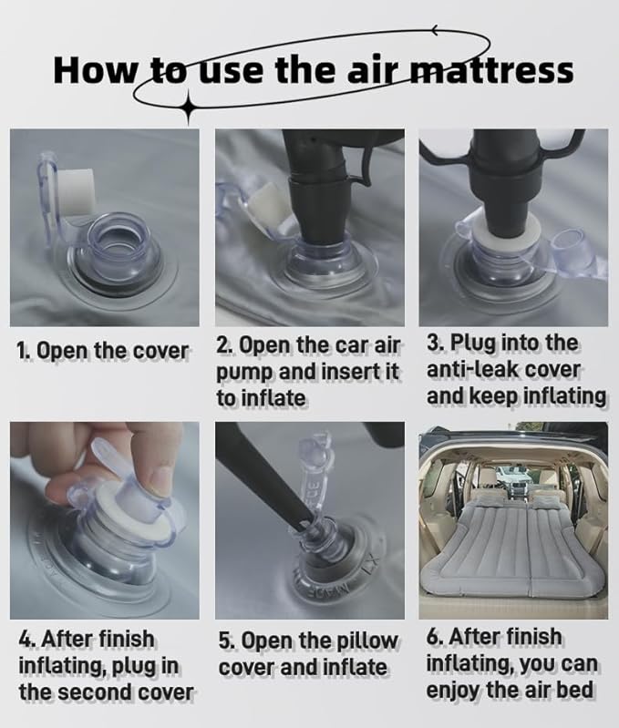 SUV Air Mattress Car Bed Inflatable Mattress for Truck Backseat - Portable Air Mattress with Flocking Surface and Pillows Foldable Air Bed for Home Tent Camping Travel - Light Grey