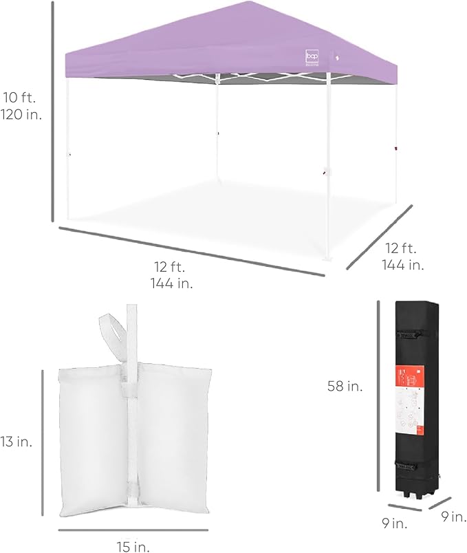 Best Choice Products 12x12ft Pop Up Canopy Tent, Outdoor Shade, 1 Person 1 Minute Set Up, Carry Case, 4 Weight Bags - Lilac/White