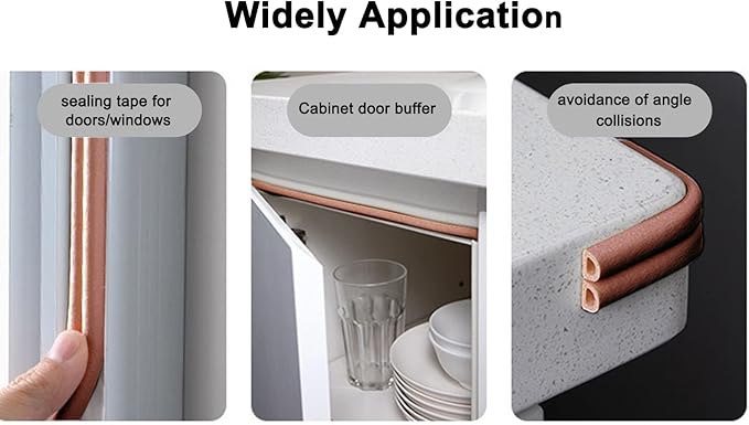 Weather Stripping Seal Strip Tape, Doors Windows Frame Self Adhesive D Type Foam Sealing Tape, 32.8Ft Rubber Soundproof Insulation Cell Foam Stripping, Brown