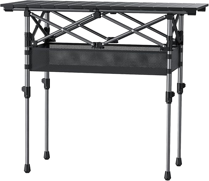 Folding Camping Table Portable Pinic Table 2 Level Height Adjustable Roll-up Tables Aluminum Foldable Camp Table with Storage Bag 4-6 Person Large Tables for Outdoor Indoor Hiking Camp BBQ Beach