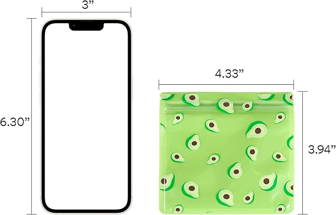 QQ Studio 100 PCS Clear Print Poly Plastic Color Empty Hangover Starter Kit with Resealable Zipper Seal Lock (Avocado, 4.33 inch x 3.94 inch)