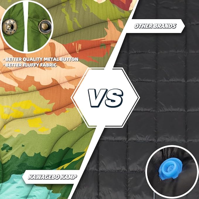 Outdoor Camping Blanket with Sherpa Lining, Extra Warm Thick Camp Blankets and Puffy Ultralight Soft Poncho DWR Camping Quilt for Cold Weather, Adventure, Sleeping, Backpacking 78"x 56"