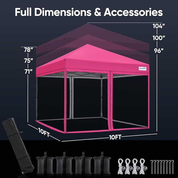 Quictent 10'x10’ Pop up Screened Canopy Tent with Mosquito Netting, Portable Easy up Outdoor Screen House Shelter for Patio, Camping and Picnic, Includes Wheeled Carry Bag