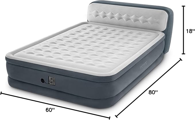 Intex Dura-Beam 18-Inch Deluxe Queen Sized Air Mattress Comforting Bed with Built-in Electric Pump and Ultra Plush Supportive Headboard (2 Pack)