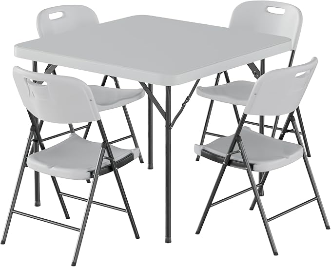 VECELO Folding Card Table Square and Chairs Set, Collapsible Legs & Portable for Indoor/Outdoor, Picnic, 5 Piece, White
