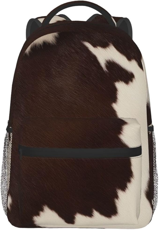 Polyester Daypack Backpack for Sports Travel Running, Big Capacity Anti-Theft Multipurpose Carry On Bag, Cow Print Laptop Book Bag Rucksack