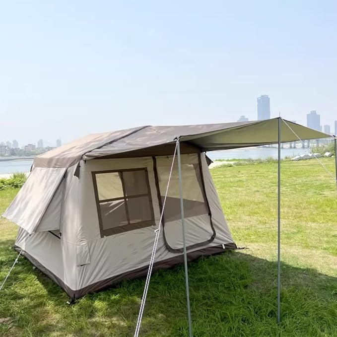 GeRRiT Inflatable Camping Tent with Canopy, Pump, Outdoor 4-5 Person Glamping Tents, 4 Season Waterproof Windproof House for Camping & Hiking