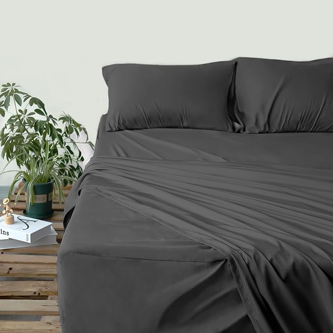 Moonsea Deep Pocket Twin Sheets Set for Kids Air Mattress - Extra Deep Pocket Twin Sheet Sets - 4 Piece Bed Set Fade Resistant Fits 16in to 24in Pillow Top Air Bed Mattress (Black)