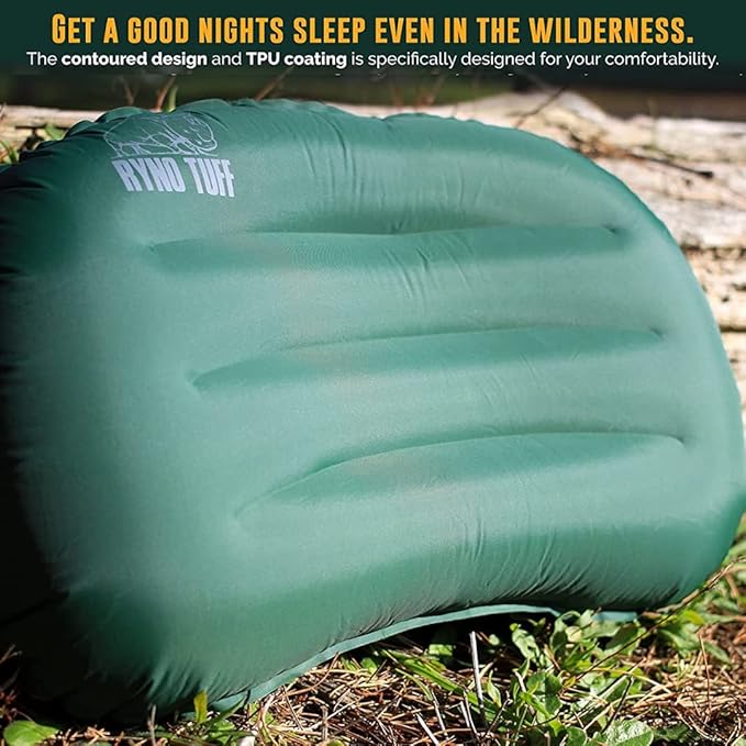 Inflatable Nylon Outdoor Camping Pillow For Neck Lumbar Support - Insulated Lightweight Inflatable Travel Pillow For Camping, Backpacking, Hiking & Traveling - Compact Carrying Case Included