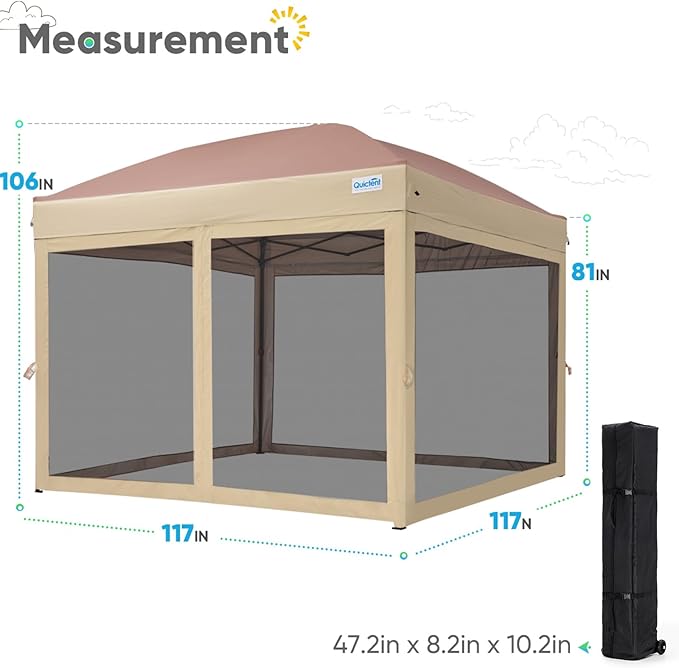 Quictent 10x10 Pop up Canopy Tent with Netting, Auto-Close Magnetic Doors, One Person Instant Setup Screen House Room Tent Screened Waterproof