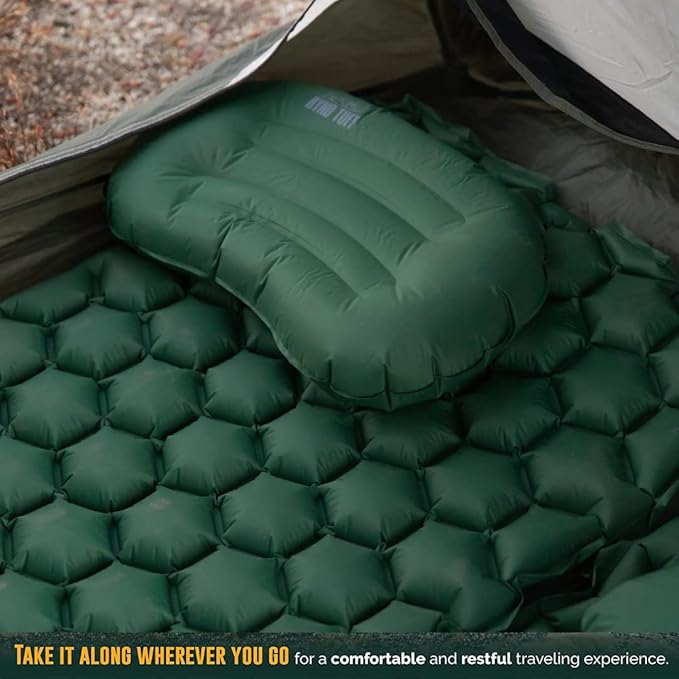 Inflatable Nylon Outdoor Camping Pillow For Neck Lumbar Support - Insulated Lightweight Inflatable Travel Pillow For Camping, Backpacking, Hiking & Traveling - Compact Carrying Case Included